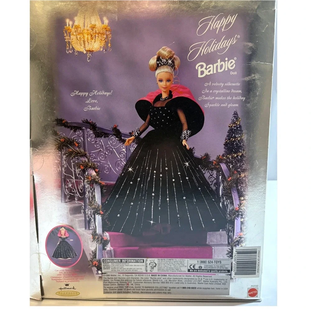 Happy Holidays Barbie Doll Special Edition 1998 Black Gown Pink Wrap Sparkle - Picture 7 of 13
